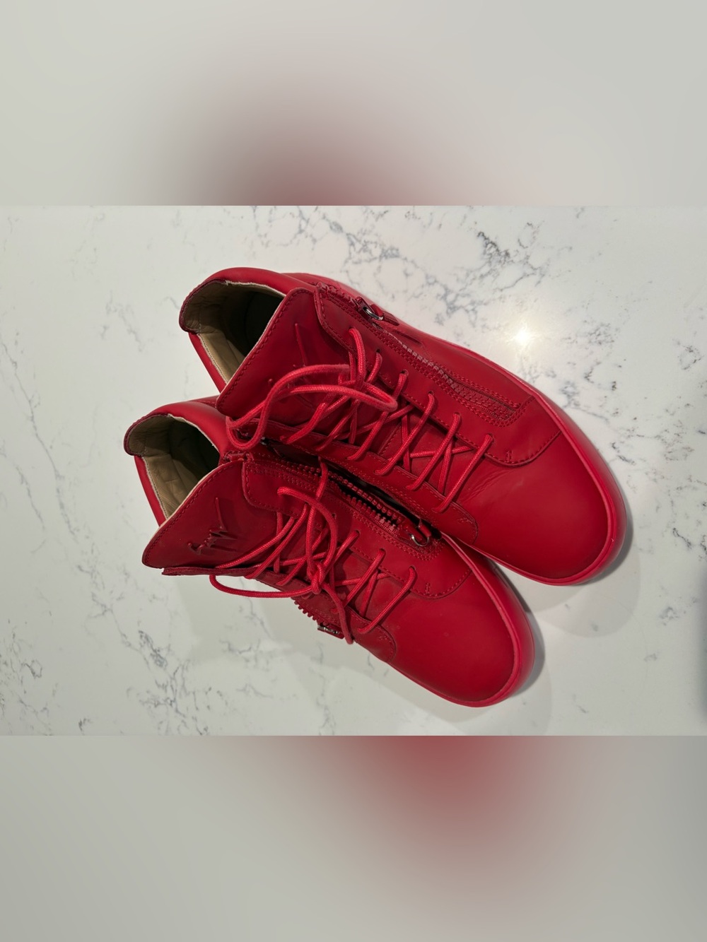 Giuseppe Zanotti Red Leather High-Top Sneakers with Side Zipper